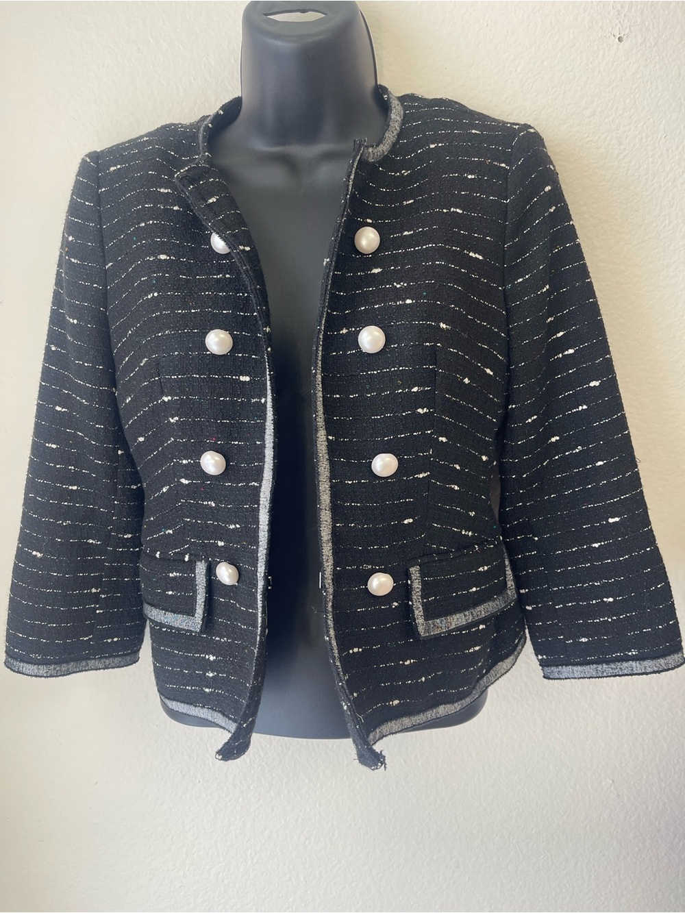 Mary Kay Black Tweed Pearl-Button Jacket